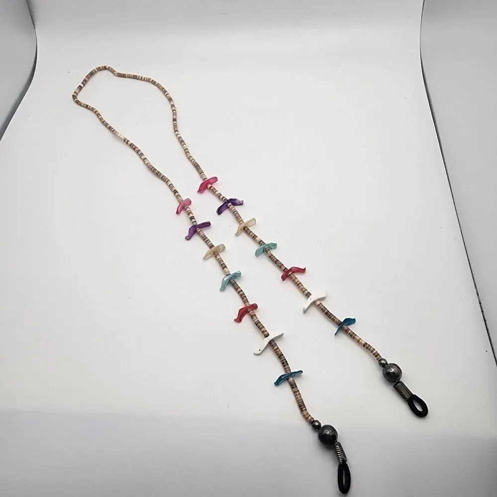 MOP Fetish Bird & Shell Heishi Beads Glasses Chain